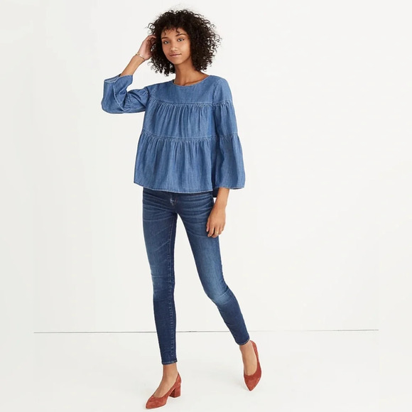 Madewell women’s L/S denim tiered button back top size XS - Picture 8 of 8